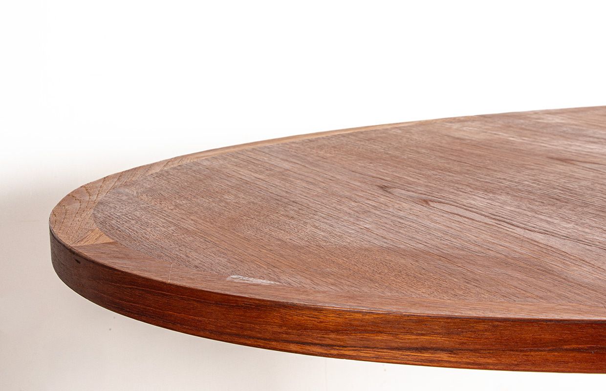 photo for sale Very Large Danish Teak Dining Table, 260 Cm, Oval And Extendable, With Central Base, Model Hm 55, By John Mortensen For Dyrlund 1960.