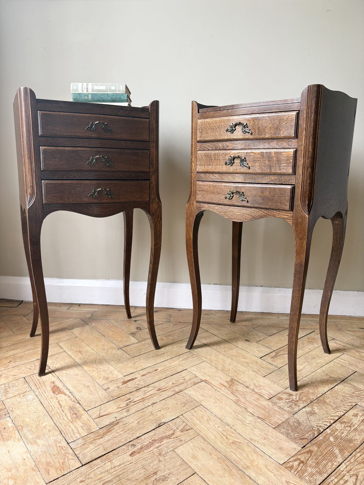 Furniture Pair Of Elegant French Oak Bedside Tables photo