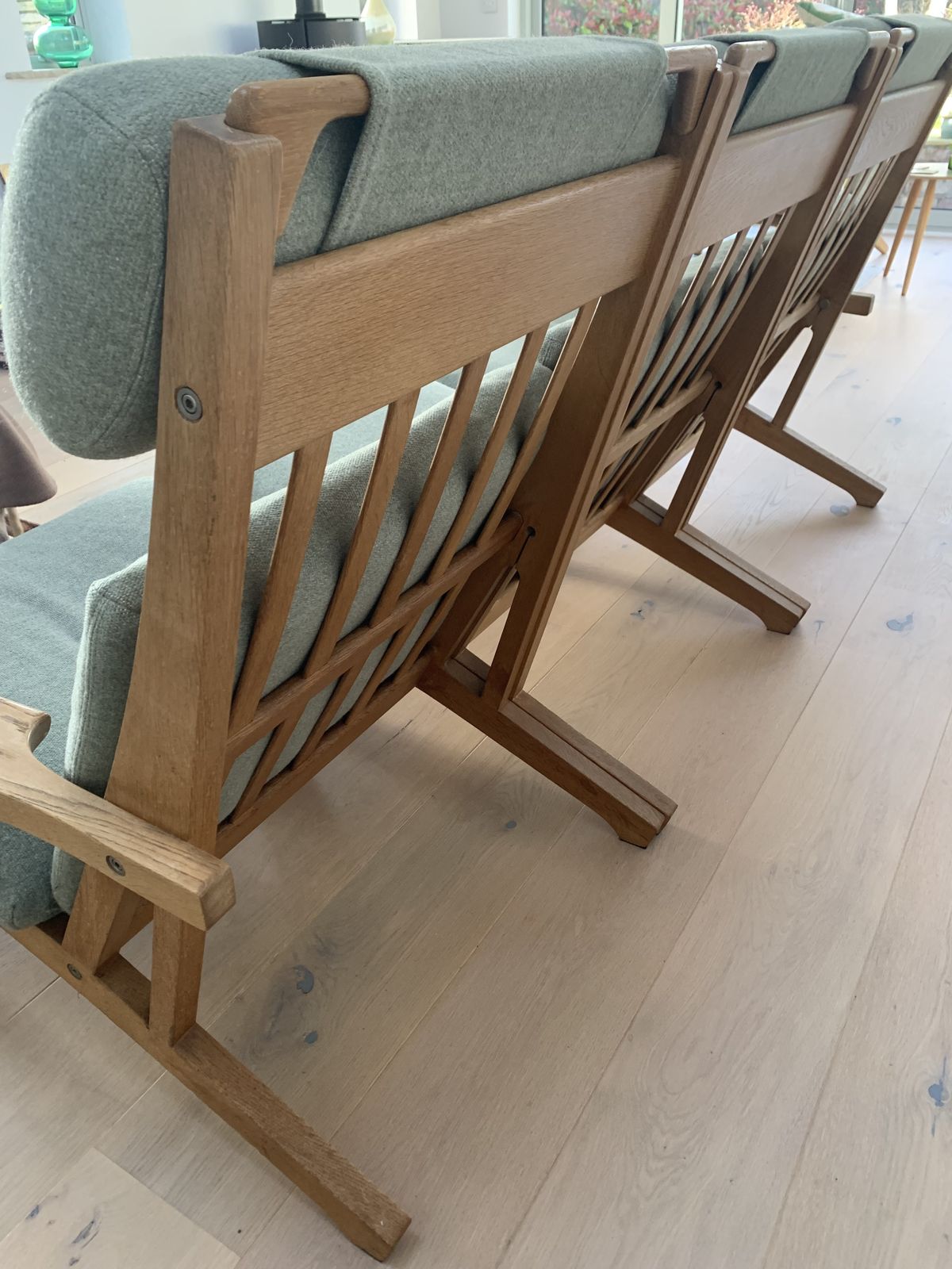 1960s 3 Seater Danish Sofa Model Ge375 In Oak And Fabric By Hans Wegner For Getama photo vintage