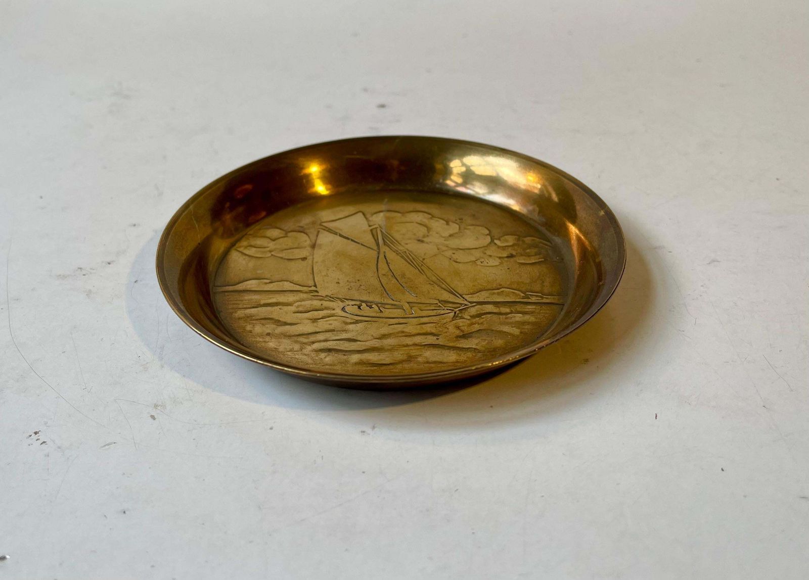 Art Deco Bronze Dish W. Sailboat By ægte Ildfast, 1930s photo for sale