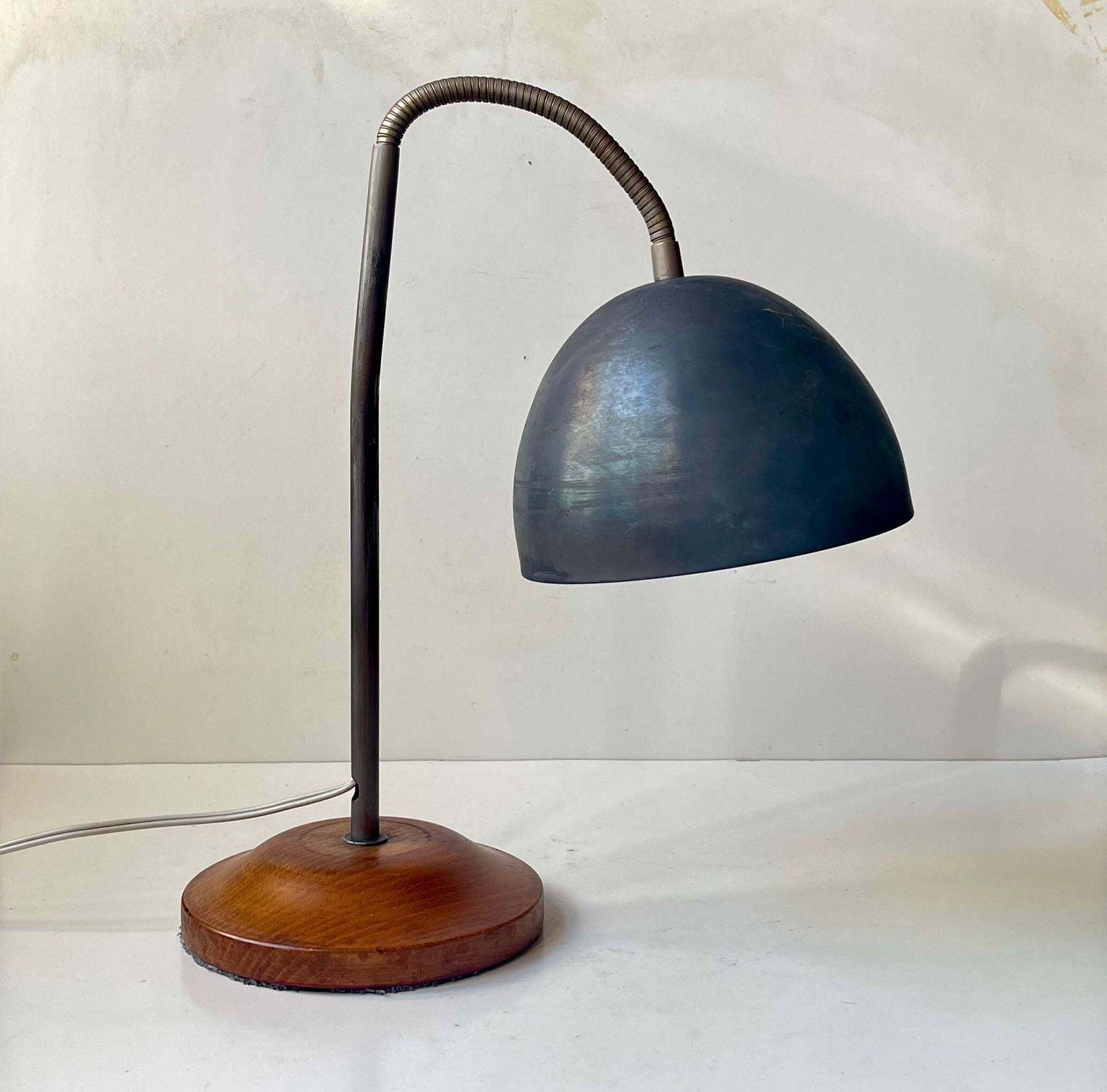 395.0 Vintage Scandinavian Industrial Table Lamp In Oak & Grey Steel, 1950s photo