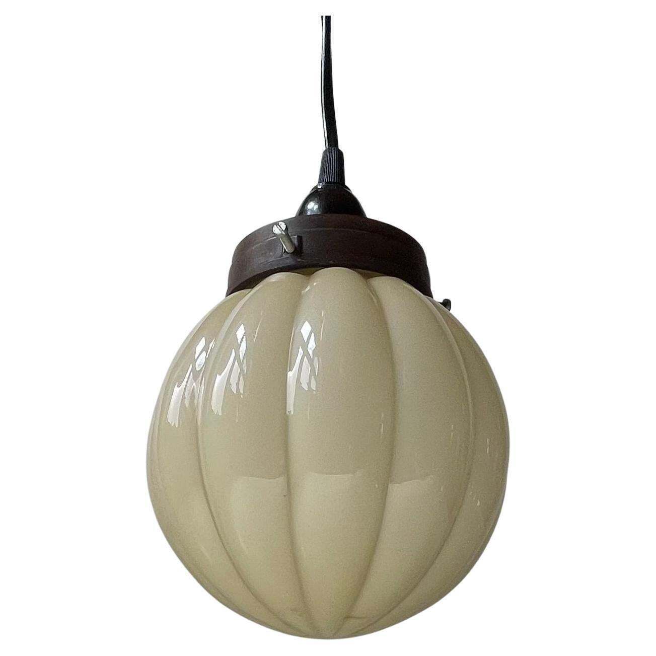 Danish Lyfa Art Deco Pendant Lamp   W. Globe Pumpkin Opaline Glass Shade