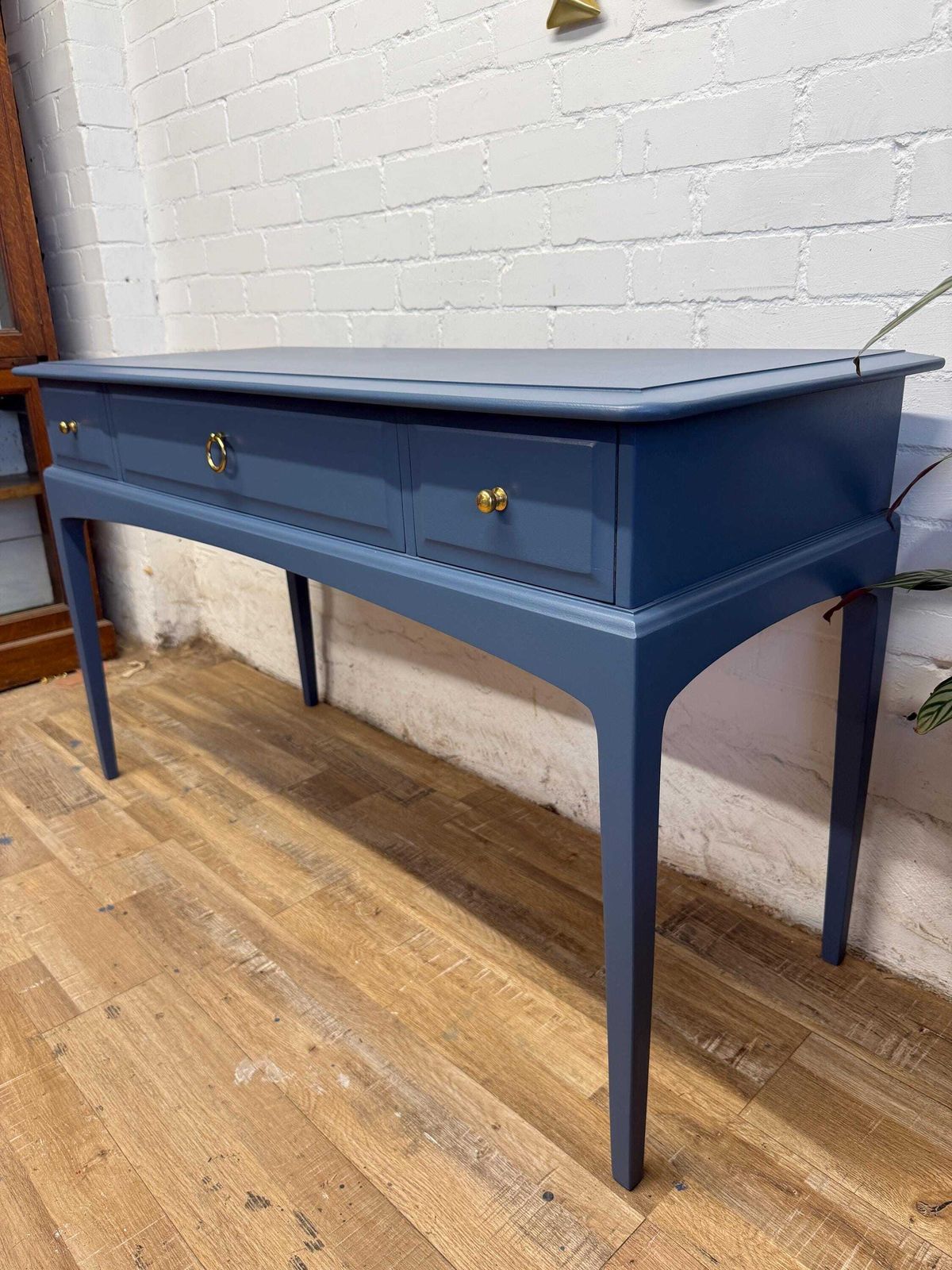 Stag Minstrel Vanity Dressing Table With Matching Stool Painted Evening Dove Blue/Grey photo vinterior