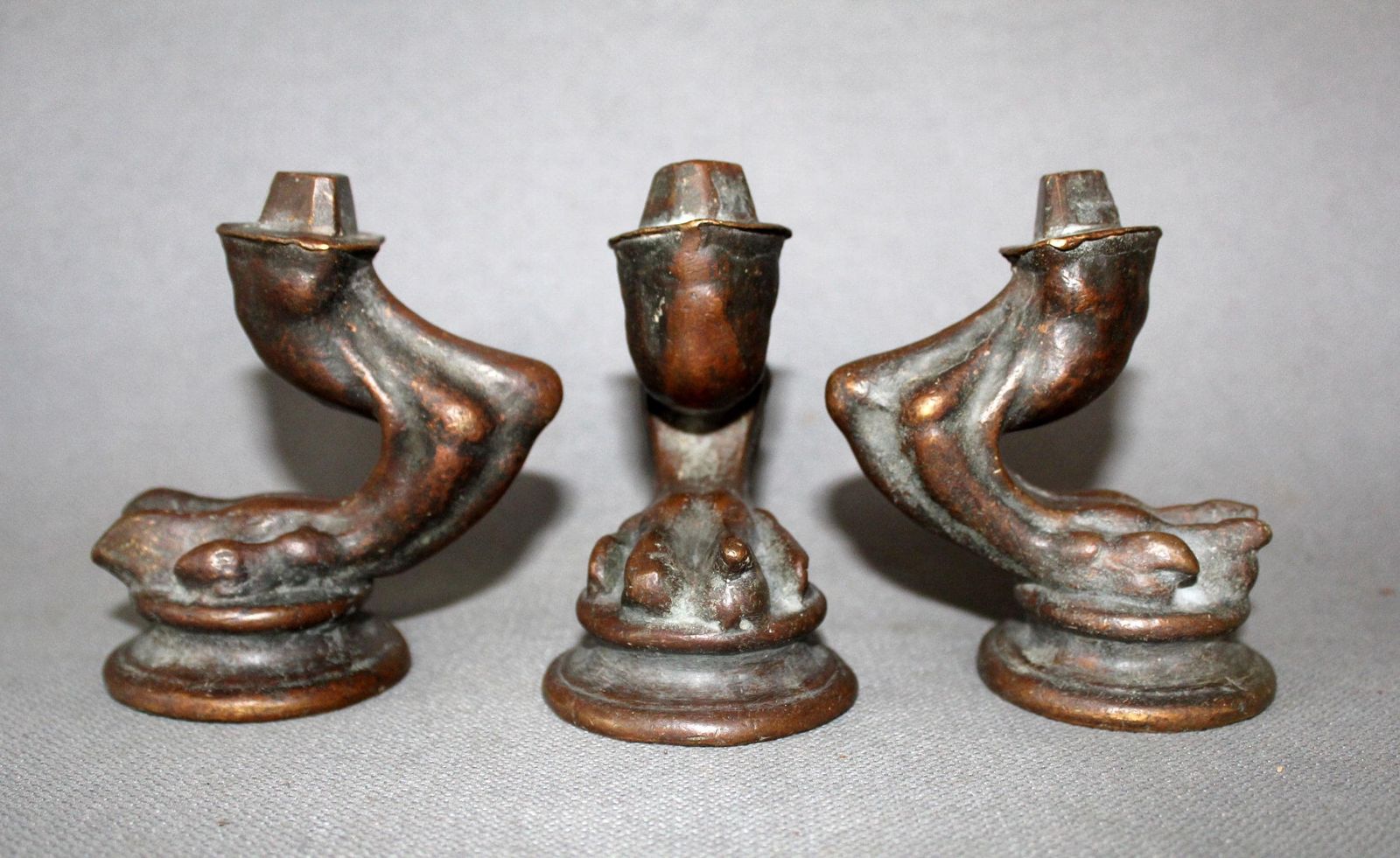 Set Of 3 Antique Bronze Claw Animal Furniture Feet And Legs, Regency Empire French, Replacement Parts, Salvaged Restoration, Casters photo vintage