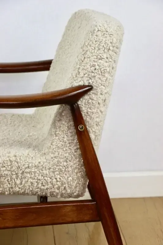 photo for sale Vintage Gfm 300 202 Armchair Designed By J.Kedziorek Loft 1970s, Beige Boucle Lamb   2 Pieces Available
