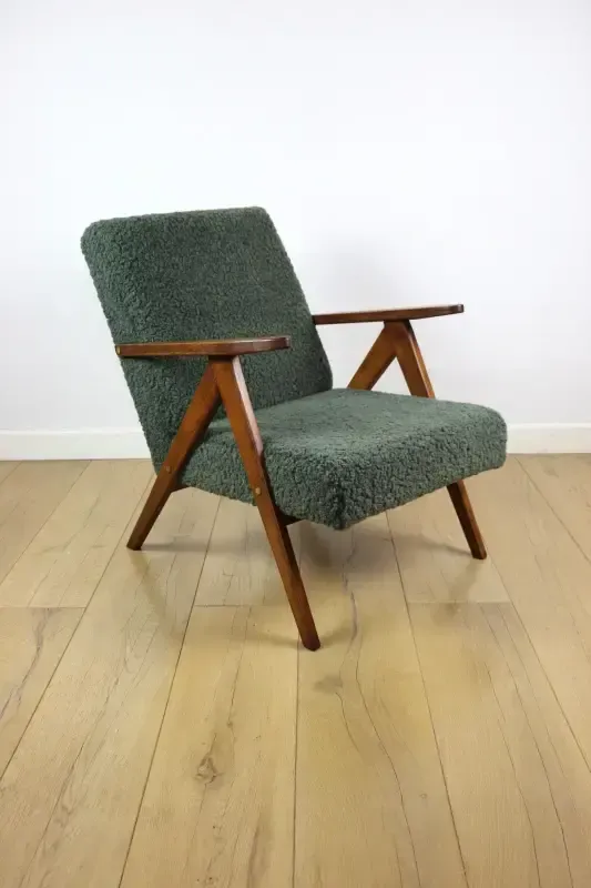 Furniture Vintage B 310 Var Armchair, Olive Green, Boucle, Lambskin, Structured photo