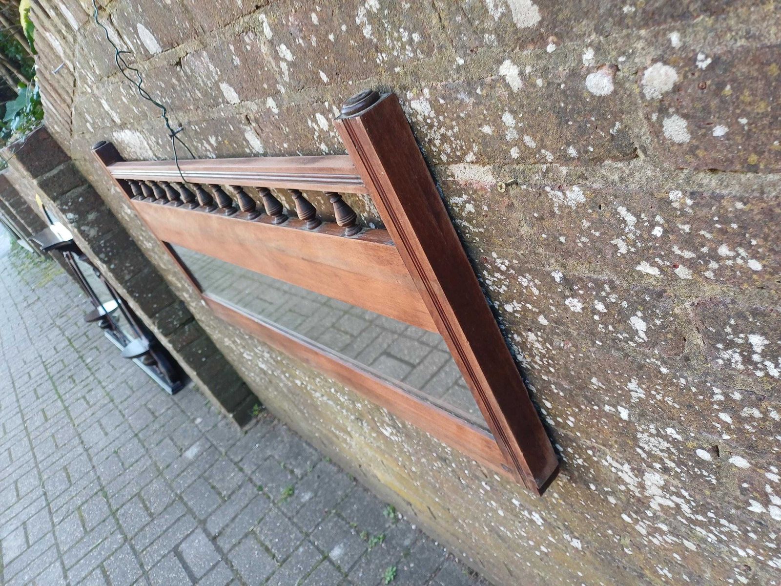 Victorian Stripped Mahogany Wall Mirror With Turned Spindles Original Glass Antique Over Mantel photo vintage