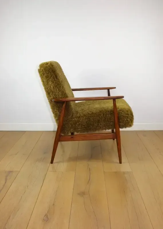 Lis Armchair, 1970s Brown Vintage Khaki / Olive Long Hair Rudy Boucle Design Henryk Lis   2 Pieces Available photo vintage