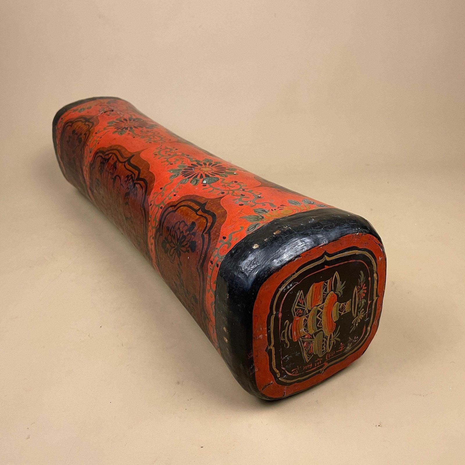 Chinese Lacquer Pillow Headrest Hand Painted Floral Red Black Decor Art C.Mid 19th Century Lacquered Asian Oriental photo buy