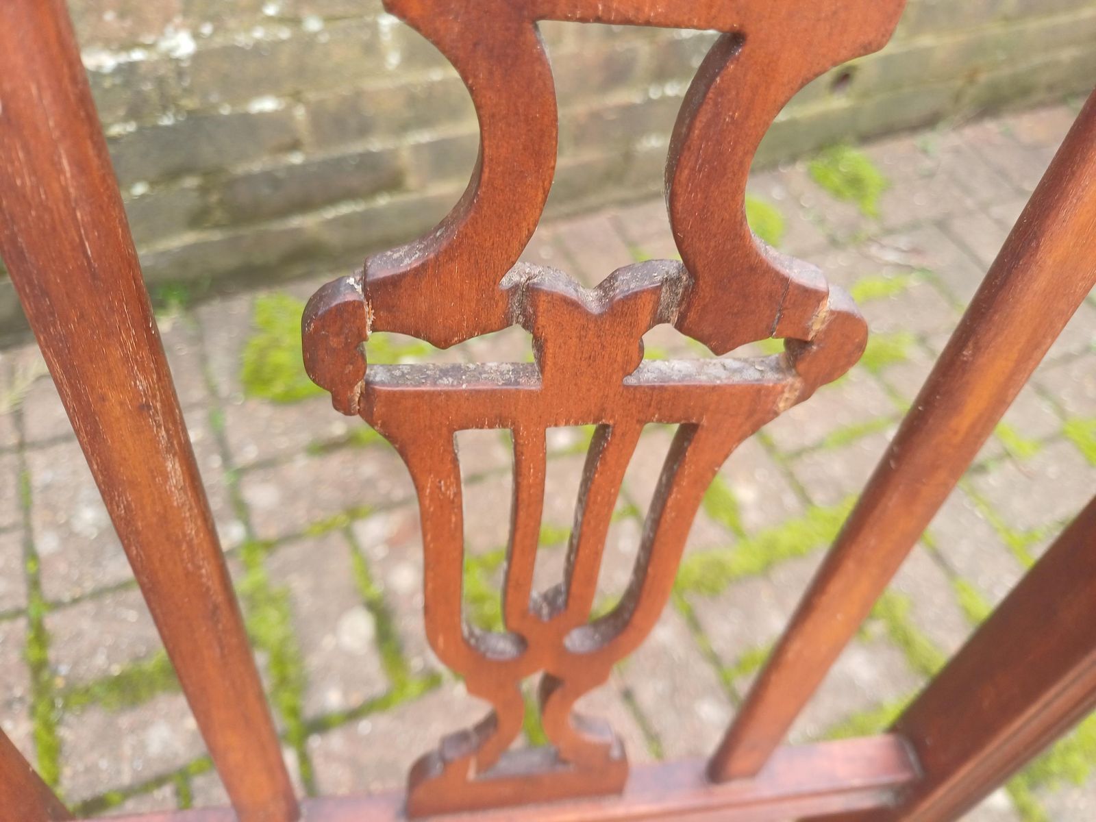 Pair Edwardian Mahogany Lyre Back Cane Seat Chairs Antique Dining Accent Bedroom Hall Carved photo for sale