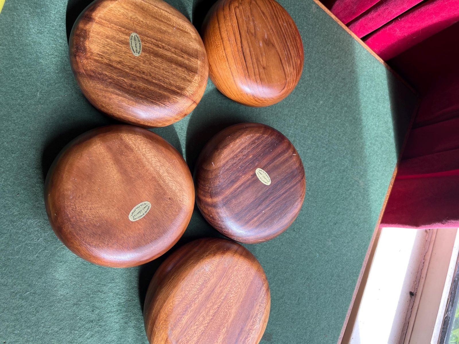 Set 5 Wooden Serving Bowls Acacia Wood Dish. Monkey Pod Salad Titbit Serving. Hand Crafted In The Philippines Vintage Wood Lover Gift. photo furniture