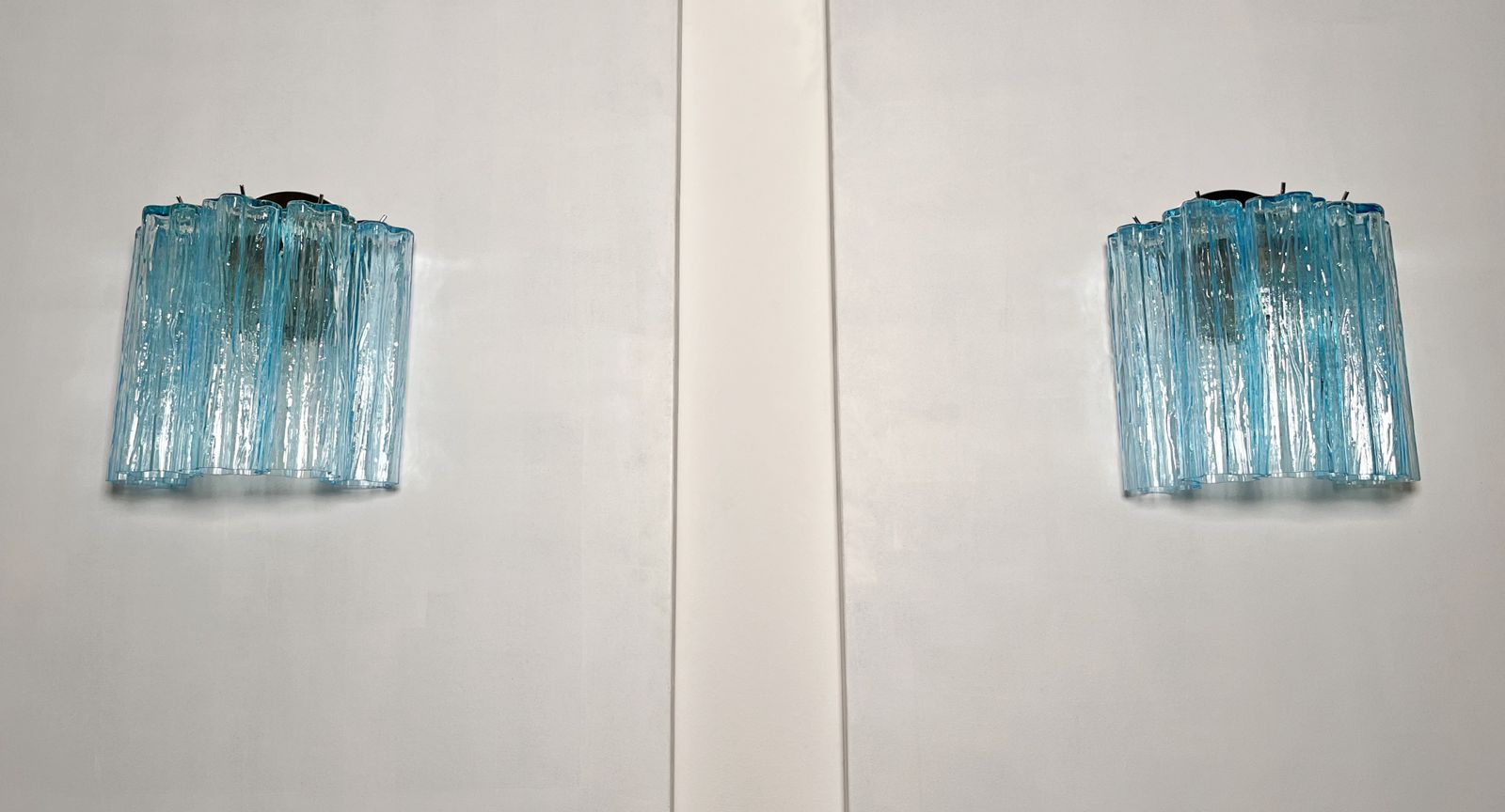 Fantastic Pair Of Murano Glass Tube Wall Sconces   5 Blue Glass Tube photo Lighting