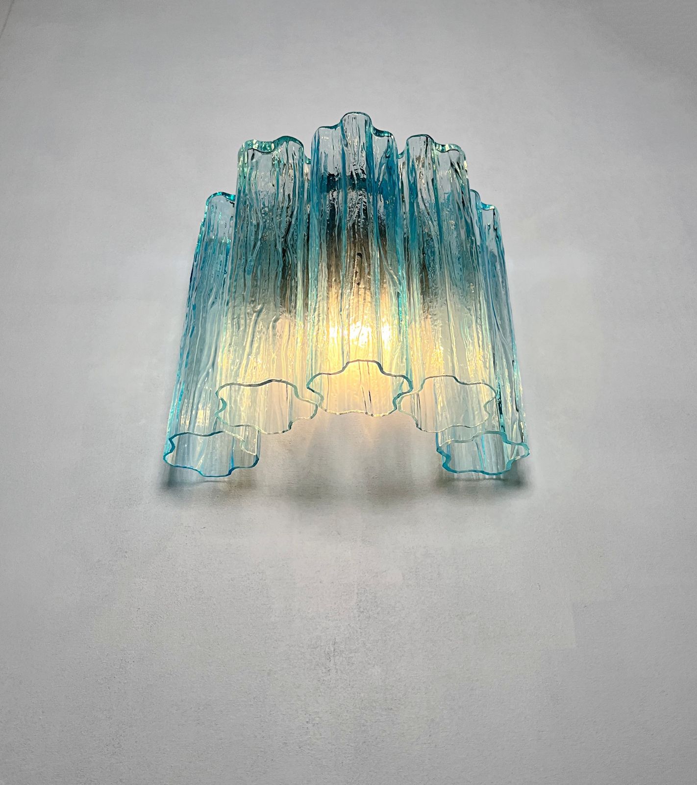 photo buy Fantastic Pair Of Murano Glass Tube Wall Sconces   5 Blue Glass Tube