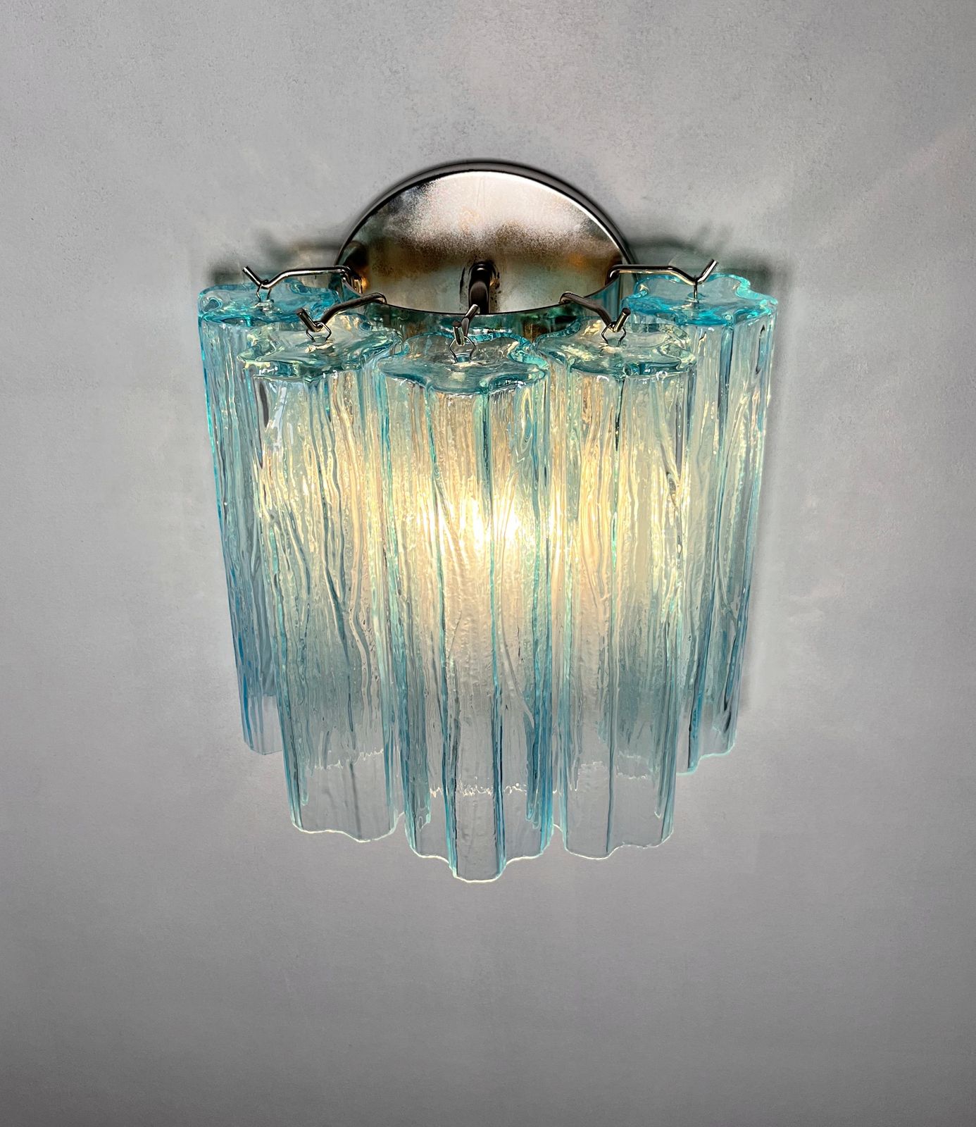 photo vintage Fantastic Pair Of Murano Glass Tube Wall Sconces   5 Blue Glass Tube