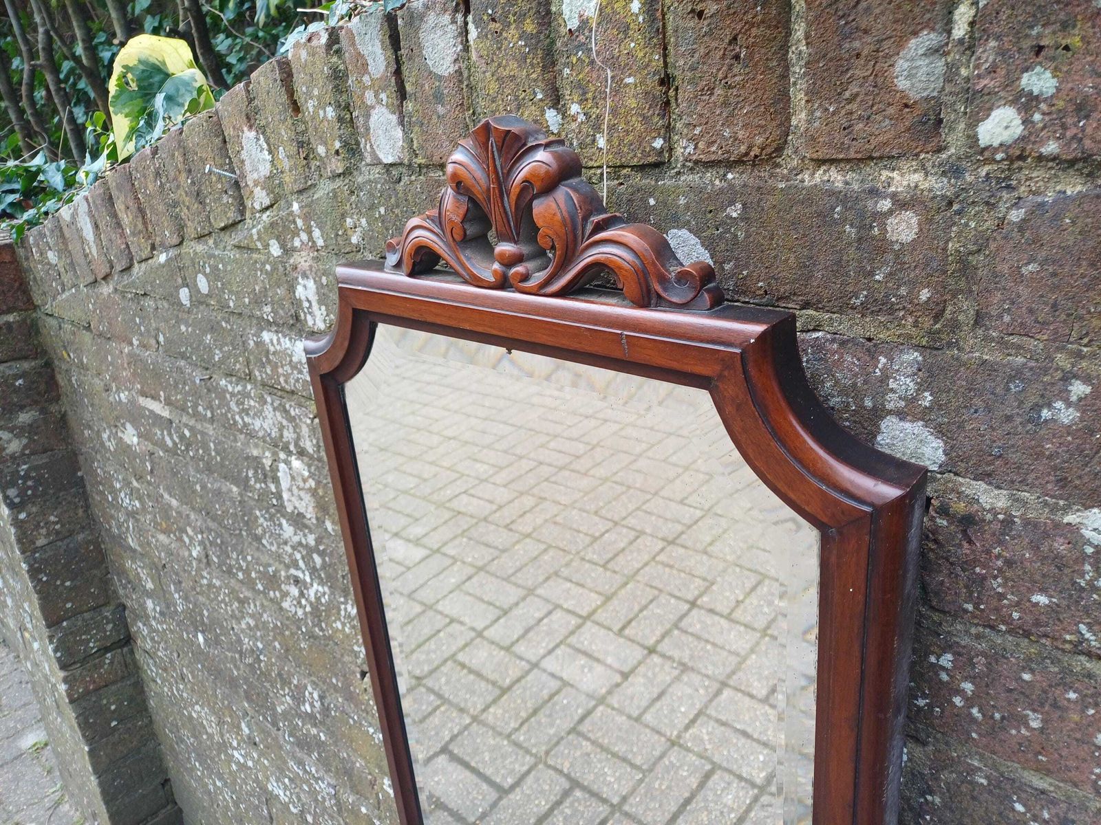 Home Decor Large Antique Victorian Mahogany Wall Mirror With Carved Crest And Bevelled Glass Antique Statement Piece photo