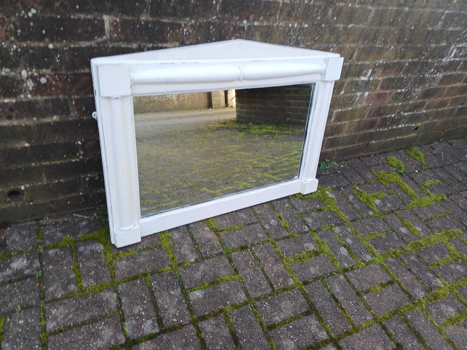Victorian Over Mantel Mirror Farrow And Ball Wimborne White Distressed Finish Mahogany Frame Original Glass Elegant photo furniture