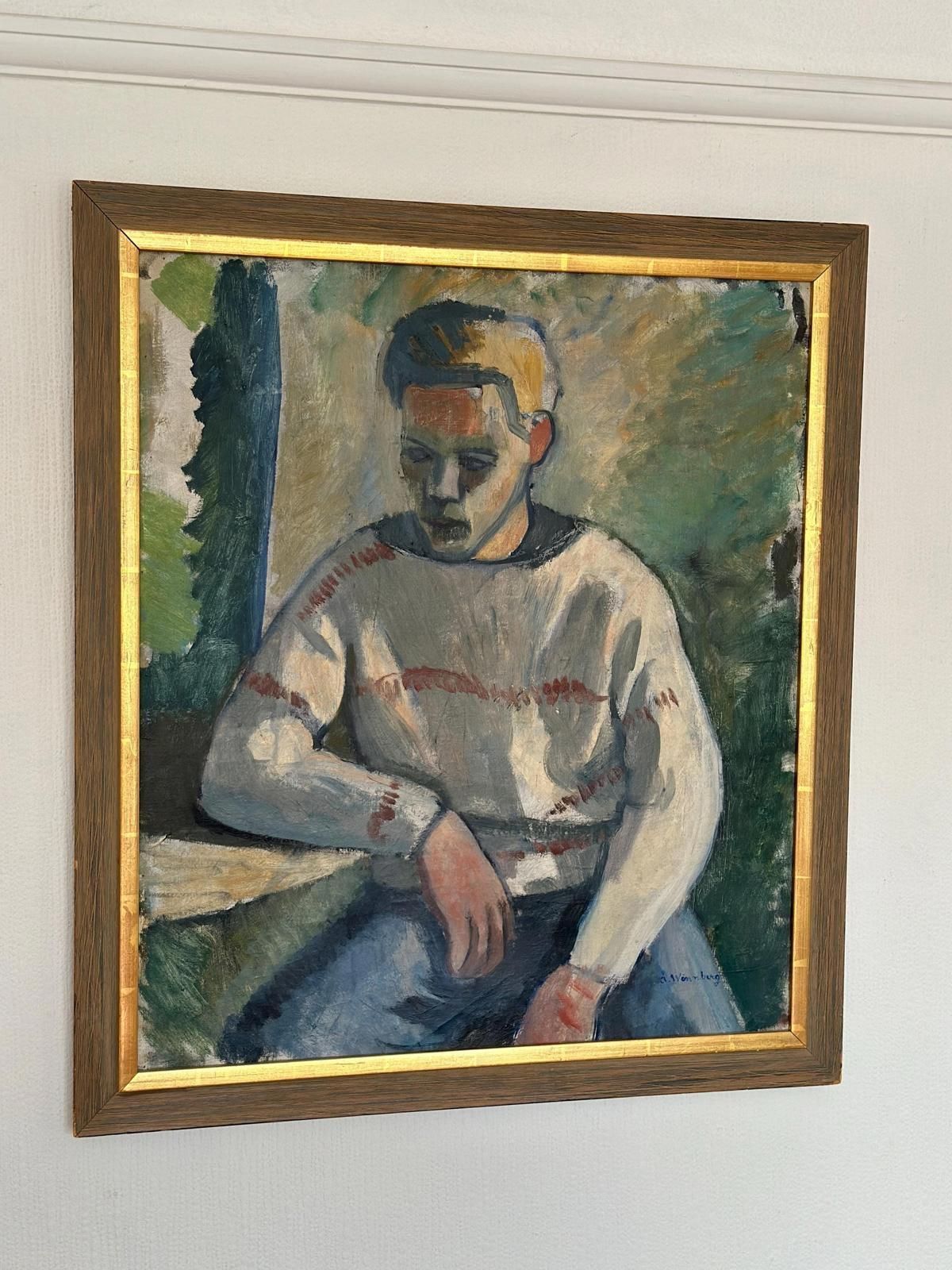 Original Mid Century Swedish Oil On Canvas – “Portrait Of A Man” By åke Winnberg – Vintage & Framed , 77 × 68 Cm (30.3" × 26.8") photo furniture