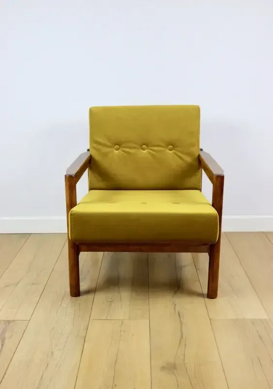 Wooden Armchair Designed By Z. Baczyk, Vintage Brown, Yellow And Olive photo for sale