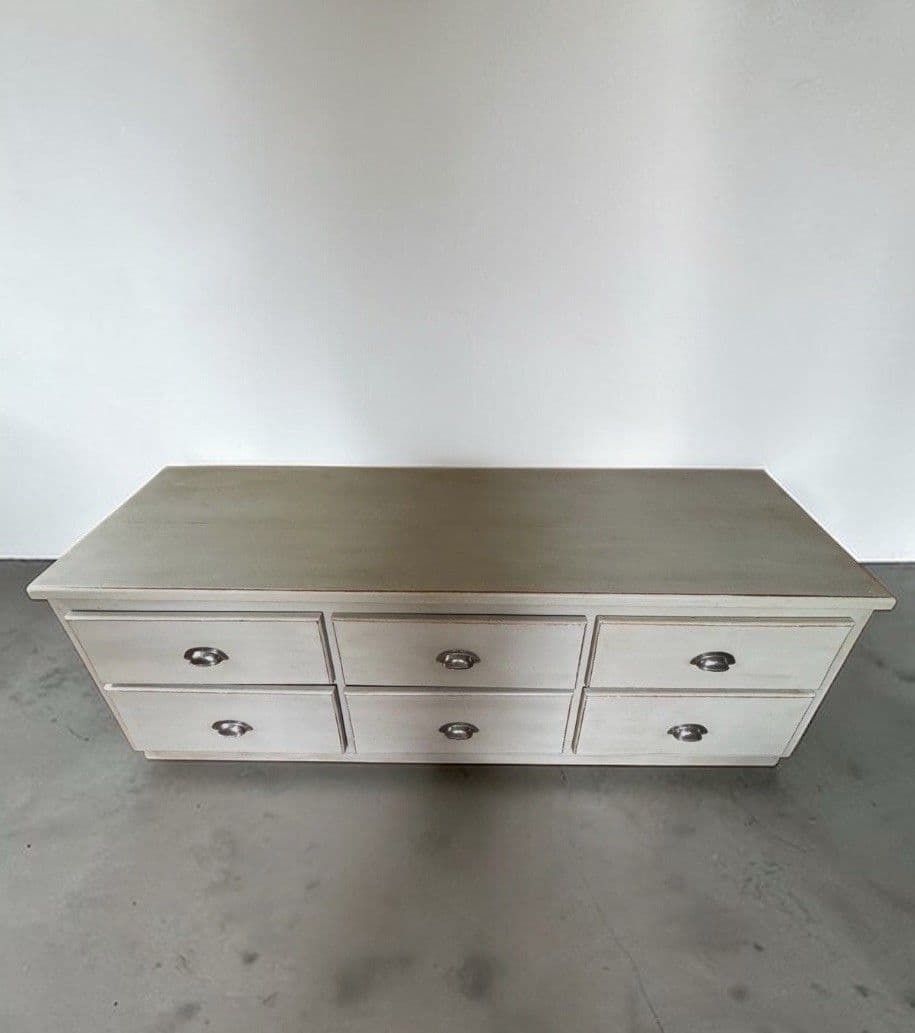 Solid Pine Grey Painted Multidrawer Low Sideboard Chest Of Drawers Tv Table photo vinterior