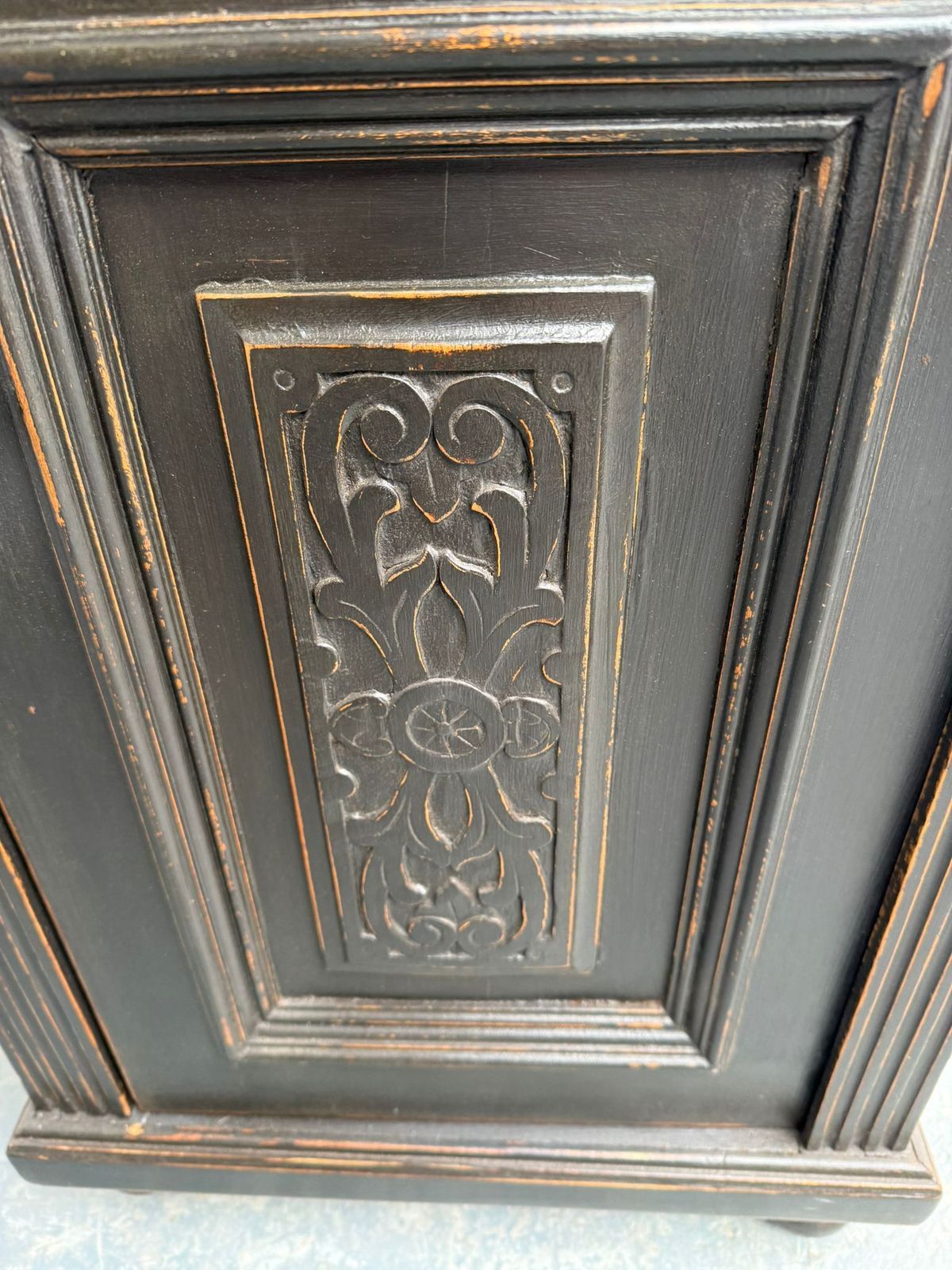 A Beautifully Painted Black Pine & Oak Carved Victorian Bedside Cabinet photo buy