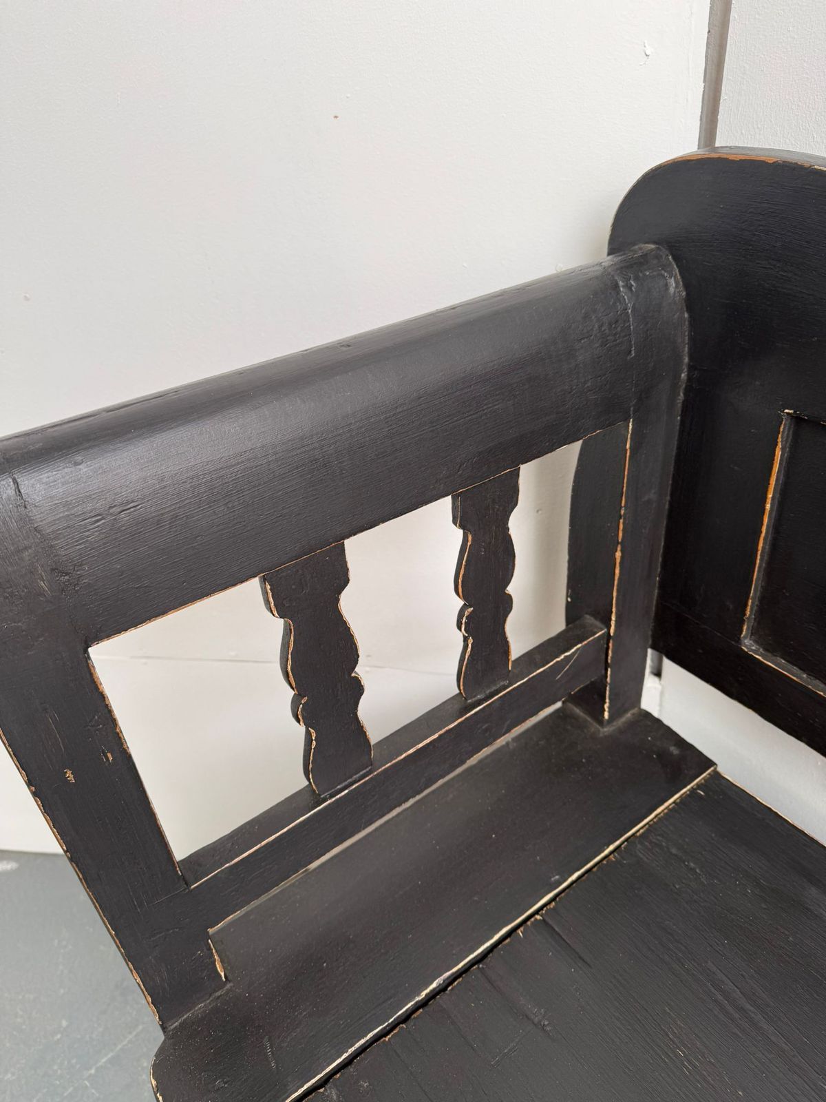 A Genuine Hungarian Pine Painted Black Victorian 3 Seater Bench photo for sale