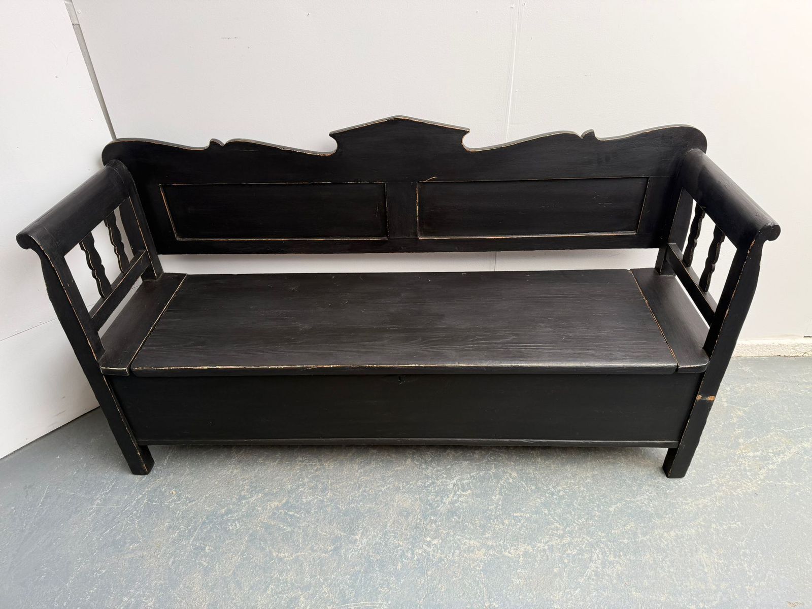 photo furniture A Genuine Hungarian Pine Painted Black Victorian 3 Seater Bench