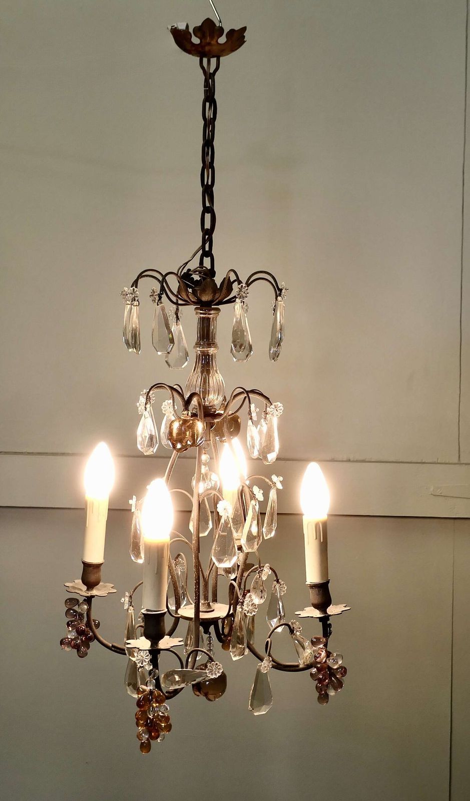 French Chandelier Hung With Crystal Amber & Mauve Fruits This Is A Stunning Piece
