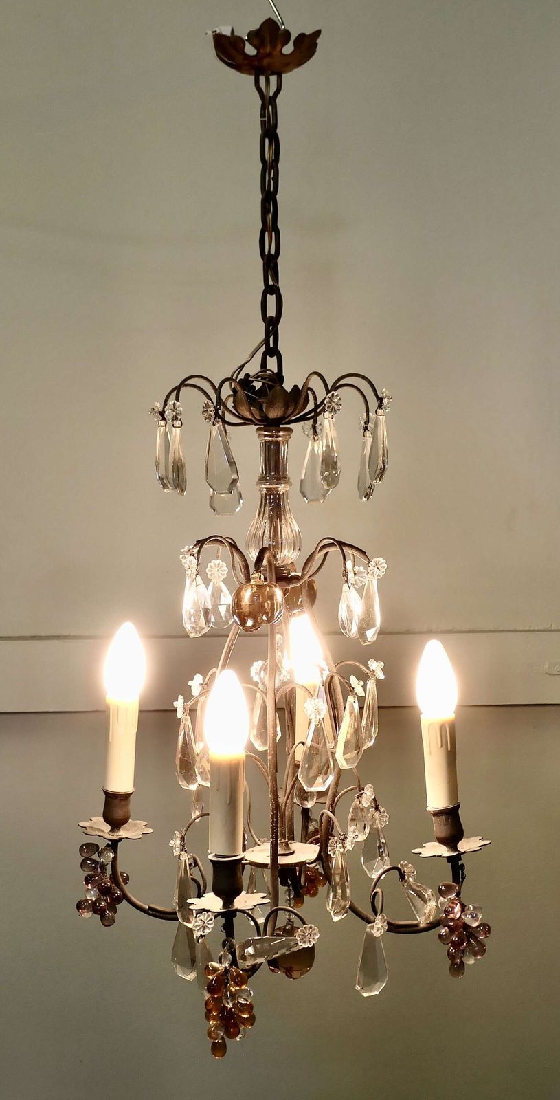 French Chandelier Hung With Crystal Amber & Mauve Fruits This Is A Stunning Piece photo 1014.0
