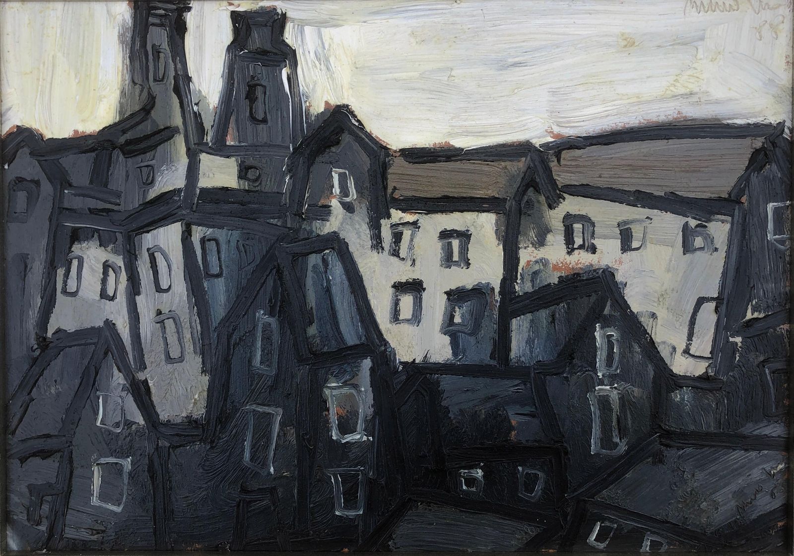 Josep Navarro Vives Modernistisch Europees Stedelijk Landschap Parijse School Expressionistisch Olieverfschilderij 1988