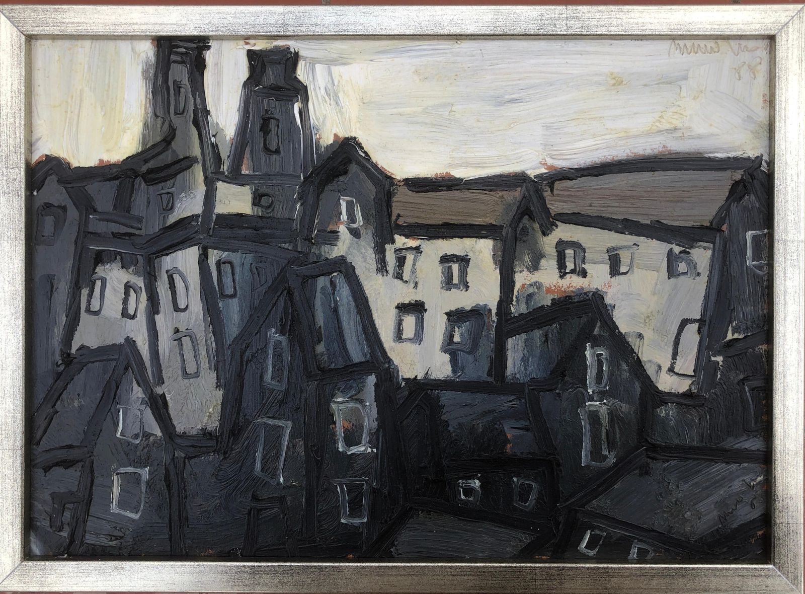 Josep Navarro Vives Modernist European Urban Landscape Paris School Expressionist Oil Painting 1988 photo furniture