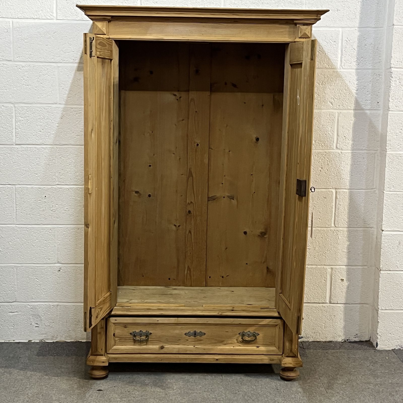 Small Antique Pine Wardrobe With Bottom Drawer photo Furniture