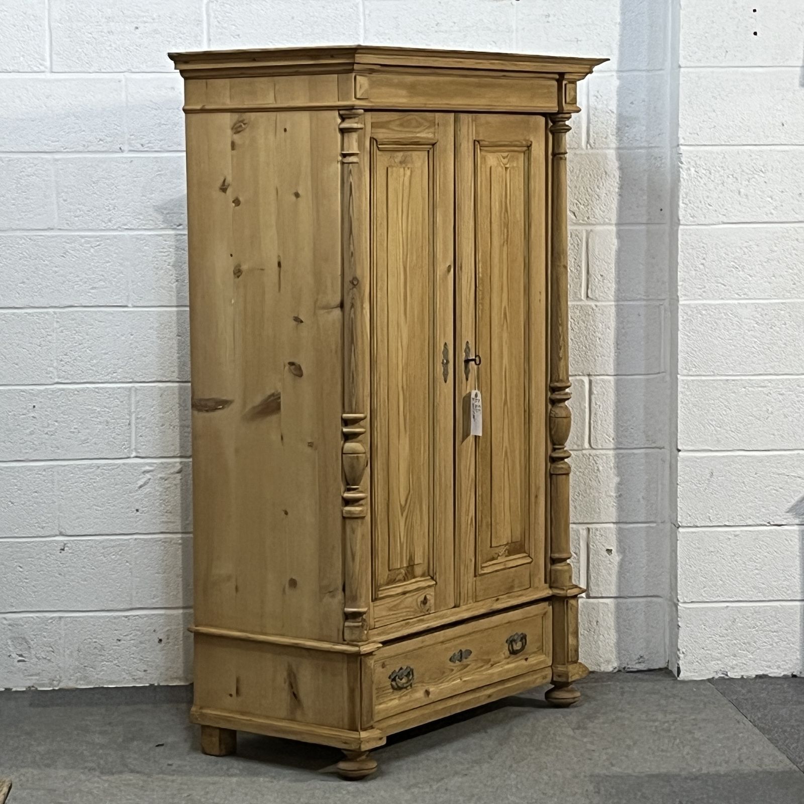 Small Antique Pine Wardrobe With Bottom Drawer photo furniture
