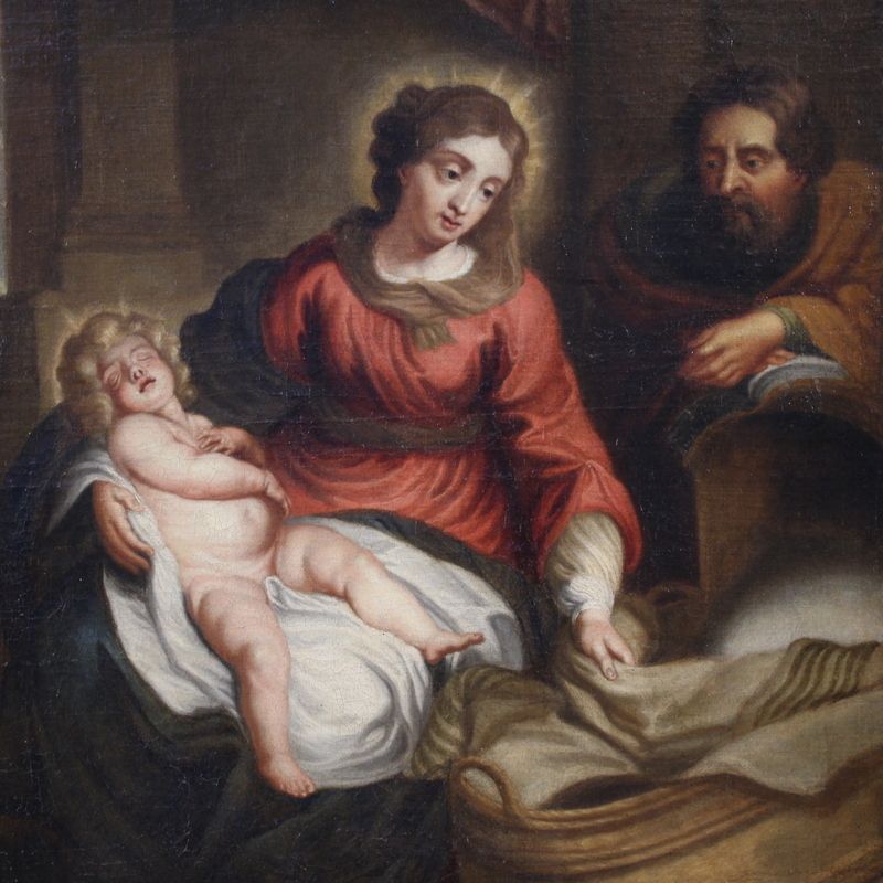 Antique Flemish Painting Holy Family From The 18th Century photo for sale