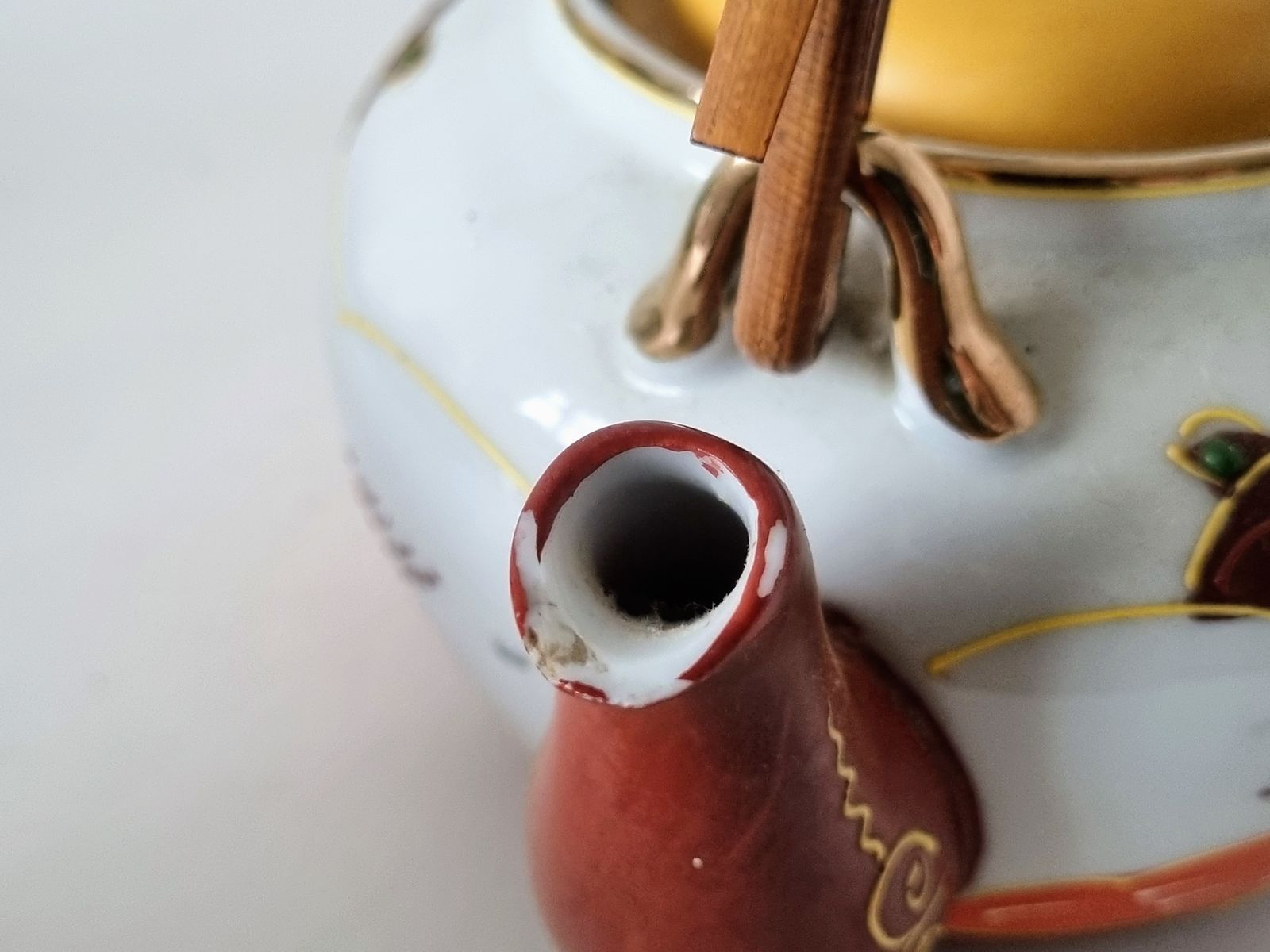 Japanese Moriage Teapot, Hand Painted Porcelain Tea Pot, Satsuma Style Raised Enamel, Geisha Decor, Bamboo Handle Oriental Ceramic photo furniture