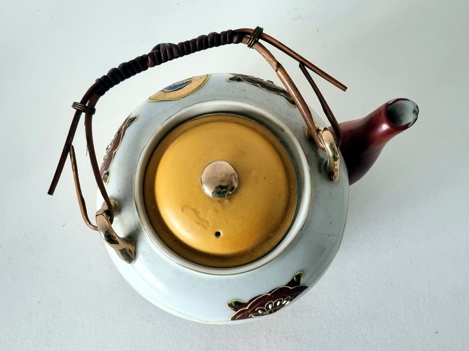 Home Decor Japanese Moriage Teapot, Hand Painted Porcelain Tea Pot, Satsuma Style Raised Enamel, Geisha Decor, Bamboo Handle Oriental Ceramic photo