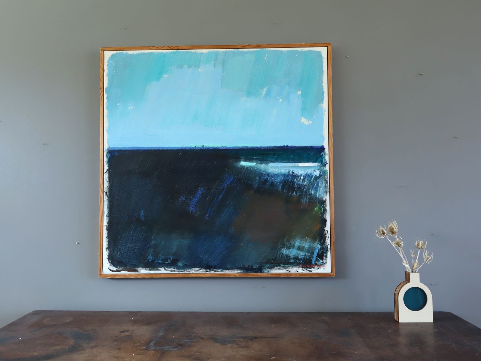 Blue Divide Oil Painting, 1970s photo for sale