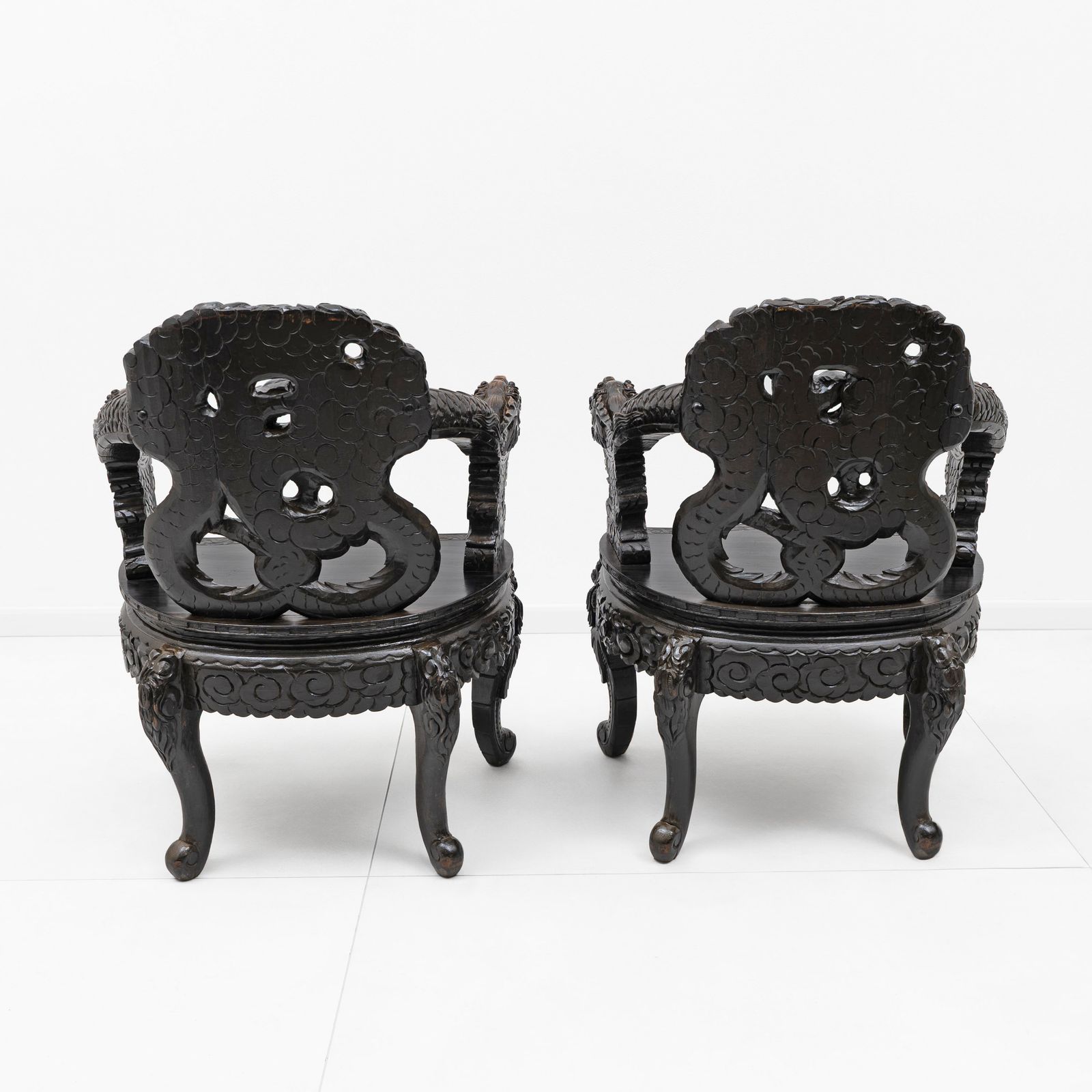 Pair Of Chinese Qing Dynasty Carved Dragon Armchairs, Ebonized Hardwood, 19th photo 4793.0