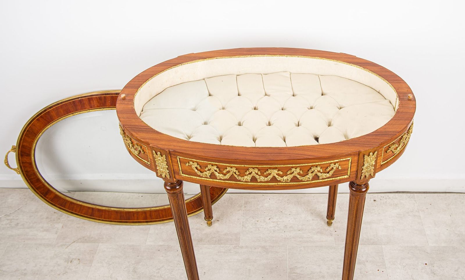 Vintage French Bijouterie Table   Ormolu Mounted Glass Display Jewellery photo vinterior