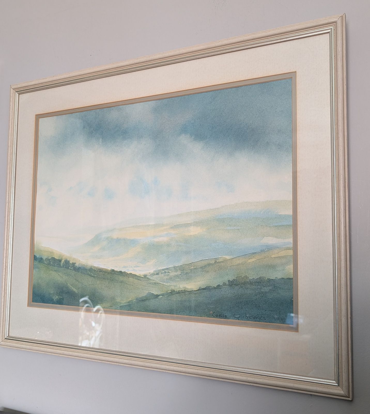 Leslie W Stones Framed Watercolour Painting Clouds Over Coverdale photo for sale