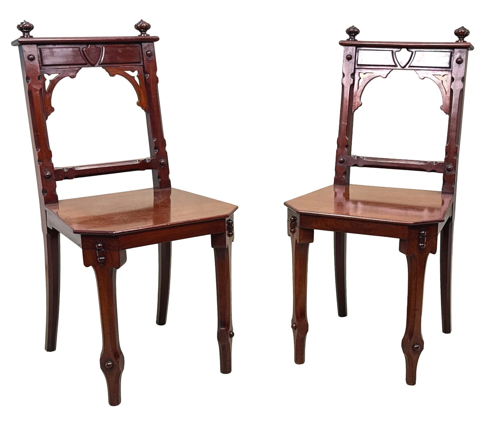 Furniture Pair Of Aesthetic Design Victorian Mahogany Hall Chairs (England, Circa 1880) photo