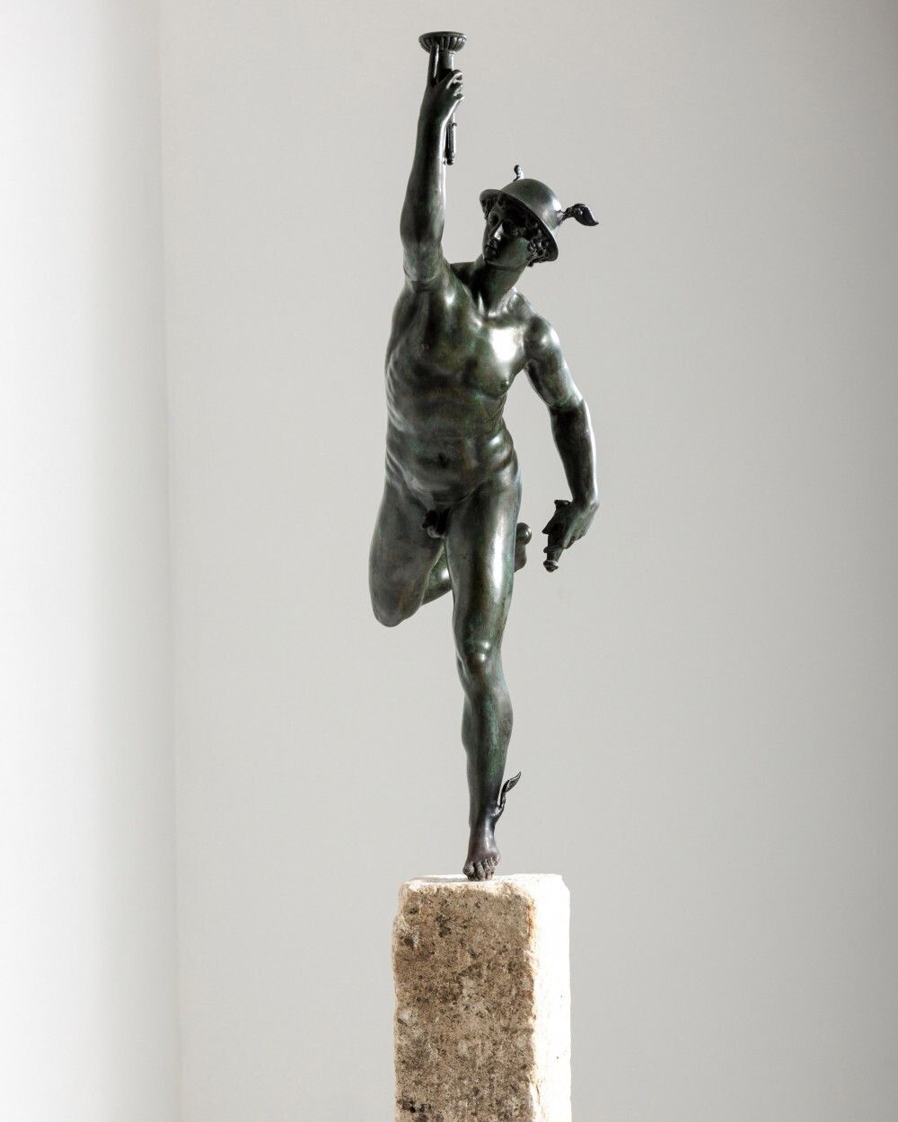 After Giambologna   Large Grand Tour Bronze Of Mercury On Carved Stone Column photo for sale