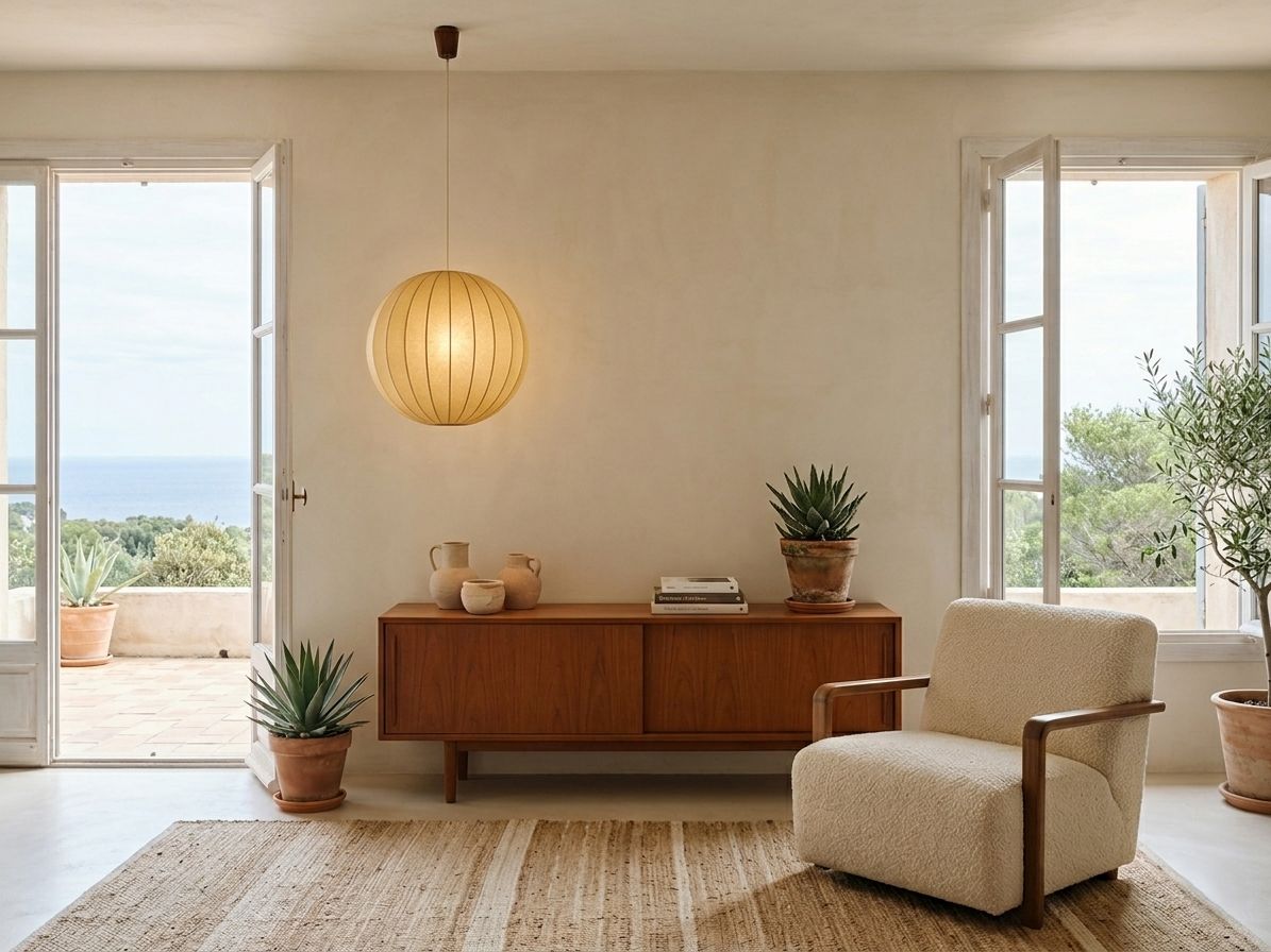 1970s Italian Cocoon Globe Pendant Lamp With Teak Details photo for sale