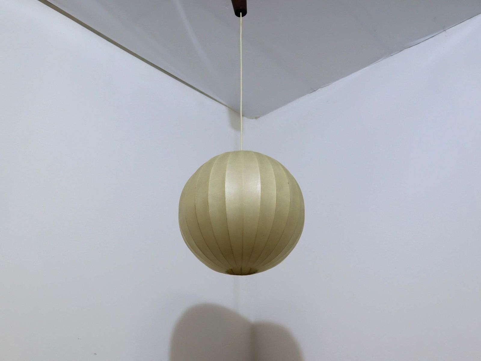 1970s Italian Cocoon Globe Pendant Lamp With Teak Details photo 702.0