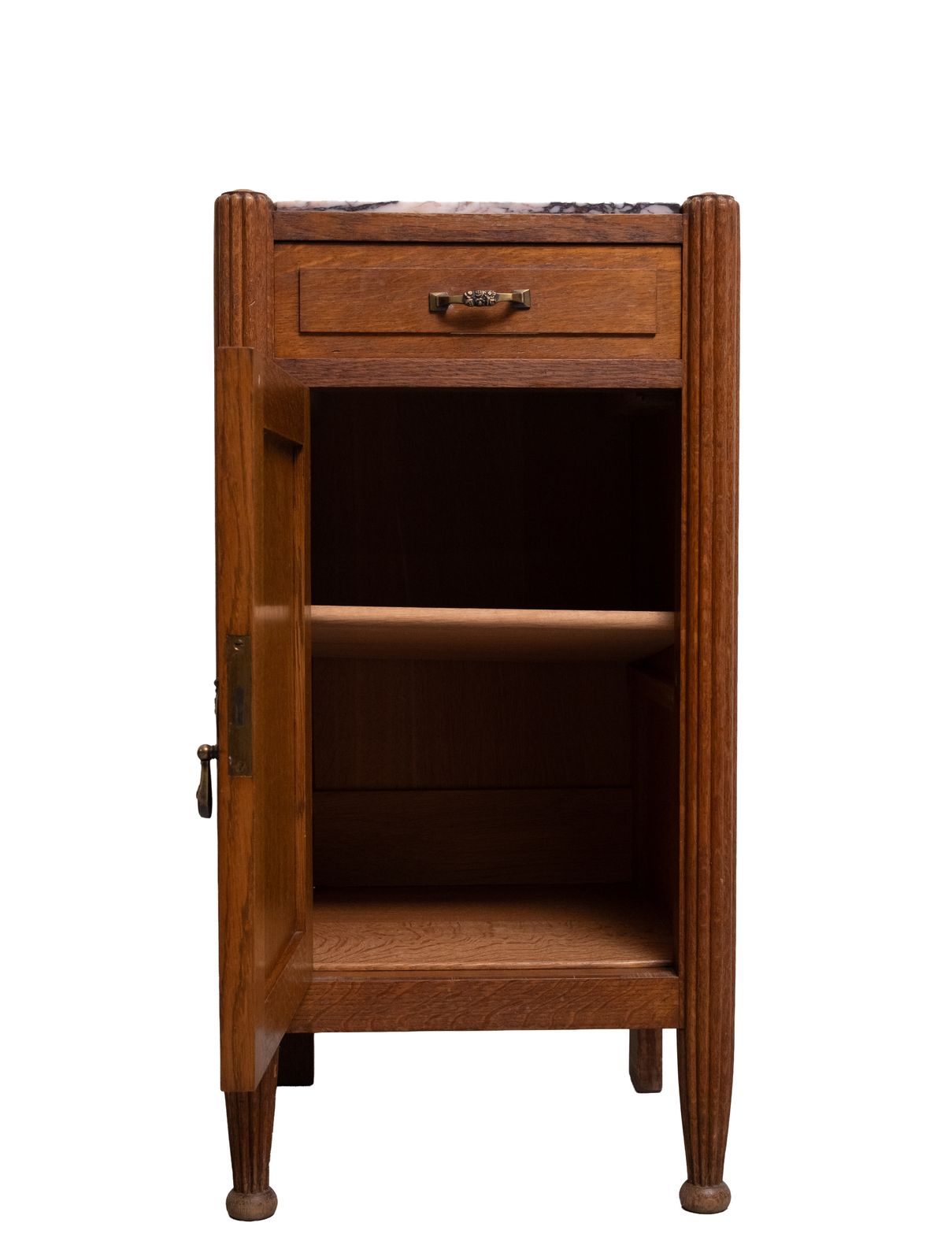 Art Nouveau Nightstand, Solid Oak & Marble Top, Hand Carved, 1920s photo vinterior