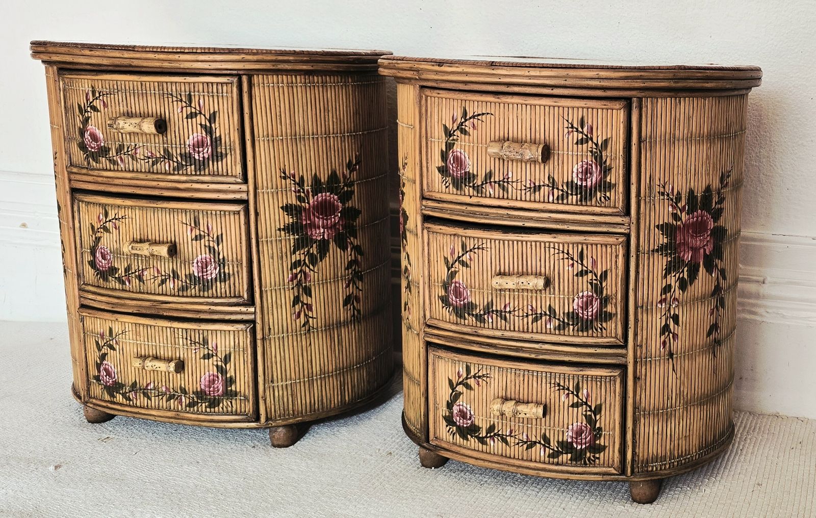 A Pair Of French Or Italian Painted Rattan Bedside Tables, Bedroom Set. photo 595.0