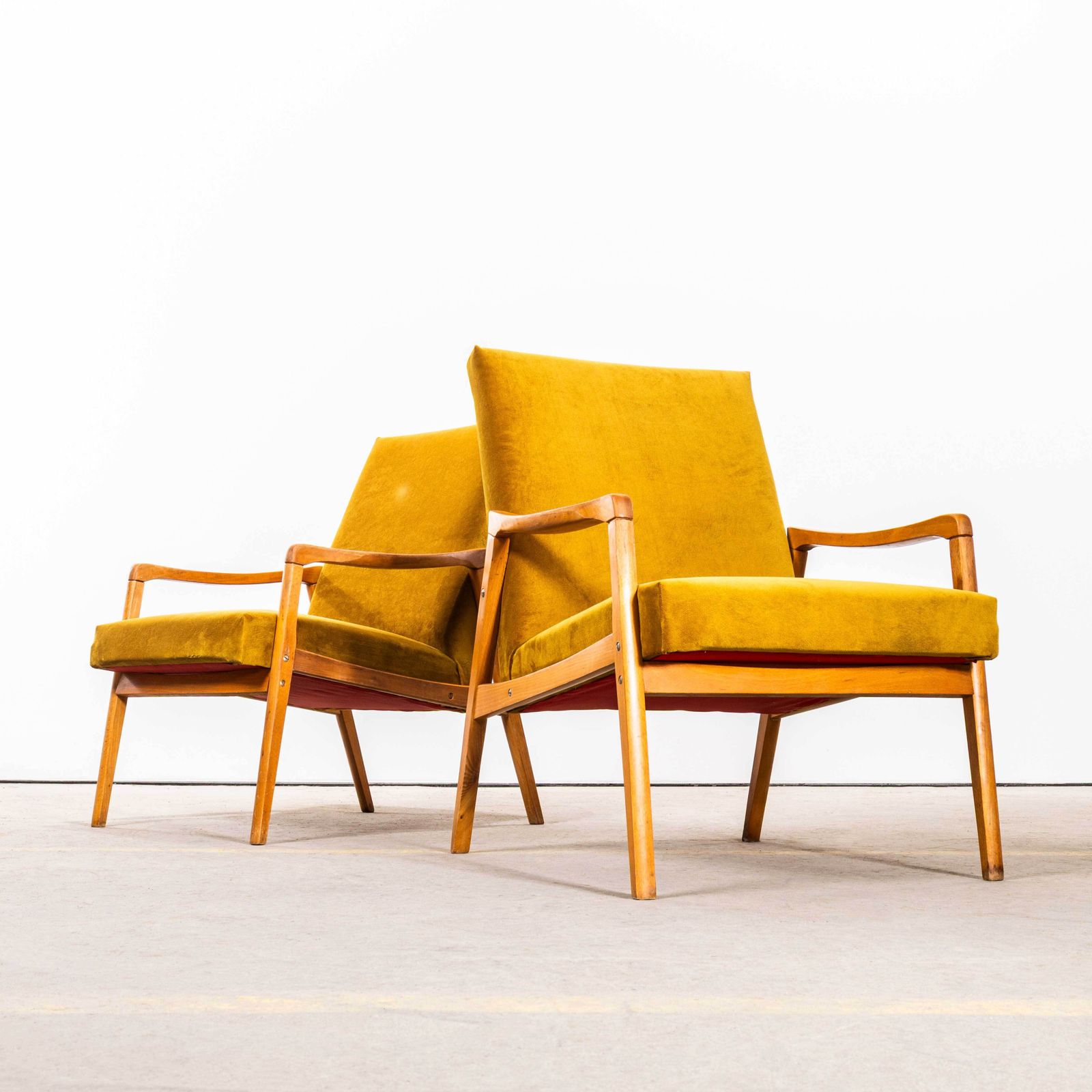 1950’s Jaroslav Smidek Original Re Upholstered Armchairs In Mustard