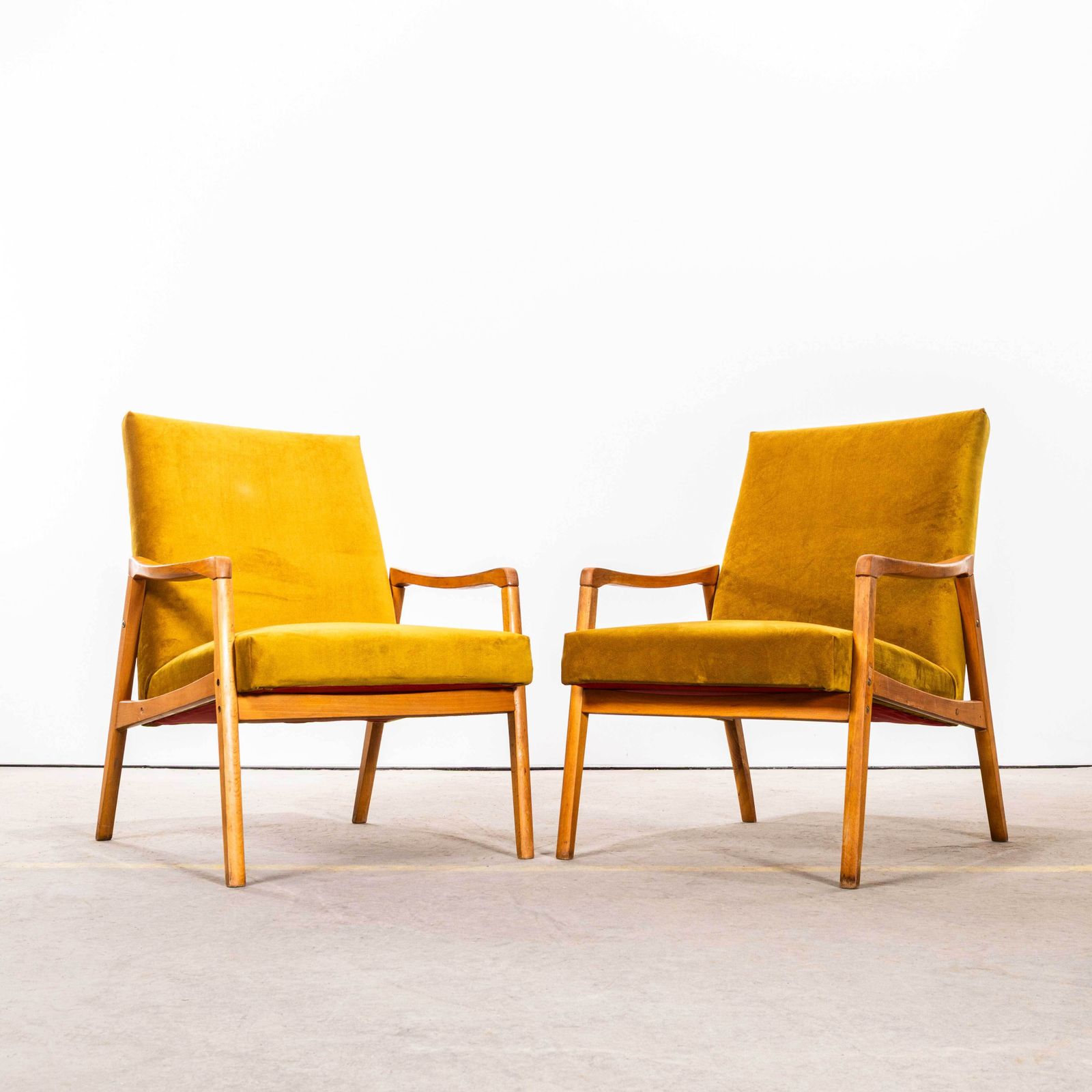 1950’s Jaroslav Smidek Original Re Upholstered Armchairs In Mustard photo for sale