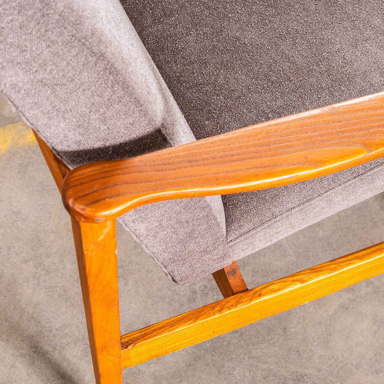 1950’s Mid Century Upholstered Grey Brushed Cotton Armchairs With Straight Arms And Top Caps photo Furniture