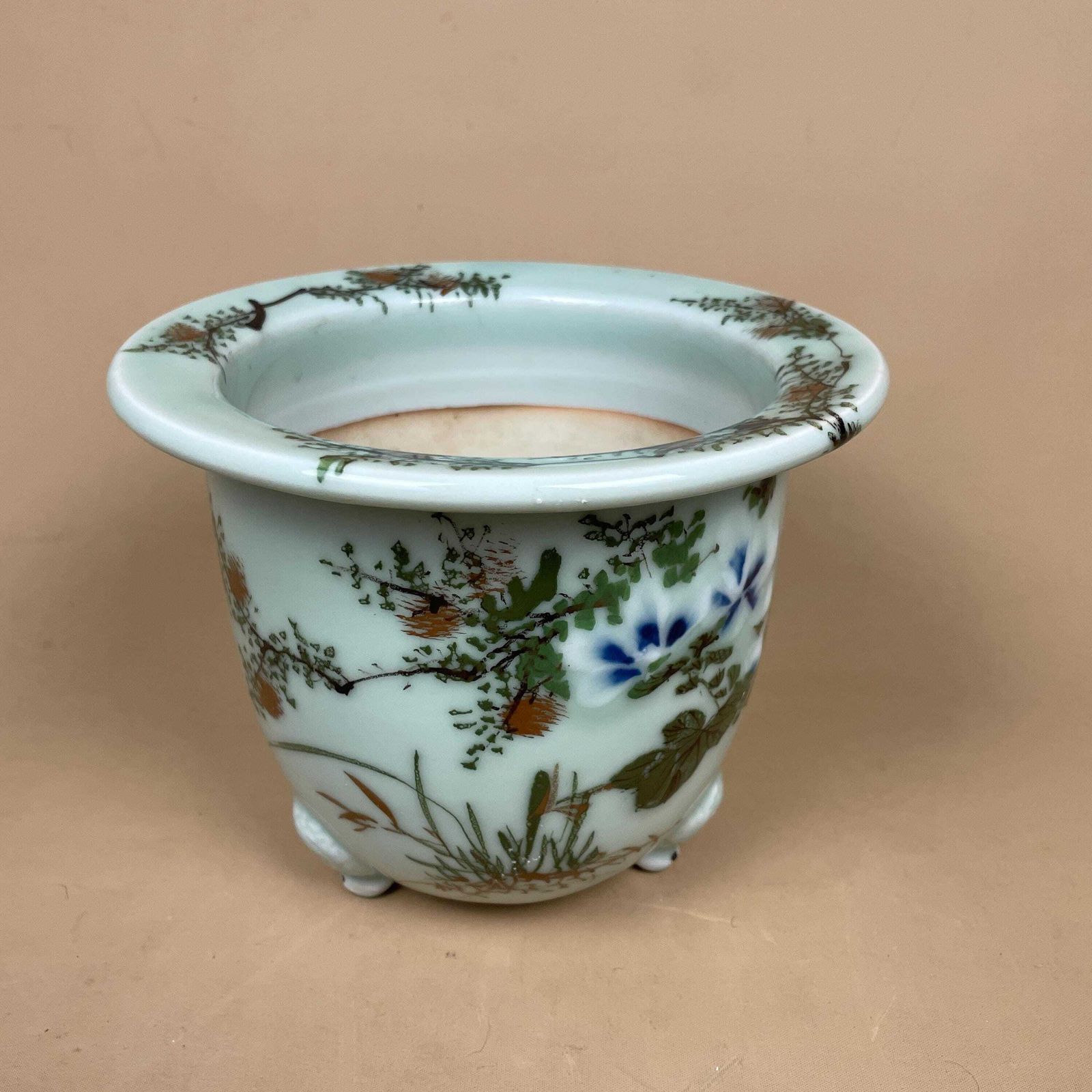 photo furniture Oriental Celadon Jardiniere Hand Painted Ceramic Pot Planter Chinese Antique Cache Decorative Vase Flowerpot Display Asian Floral Feet