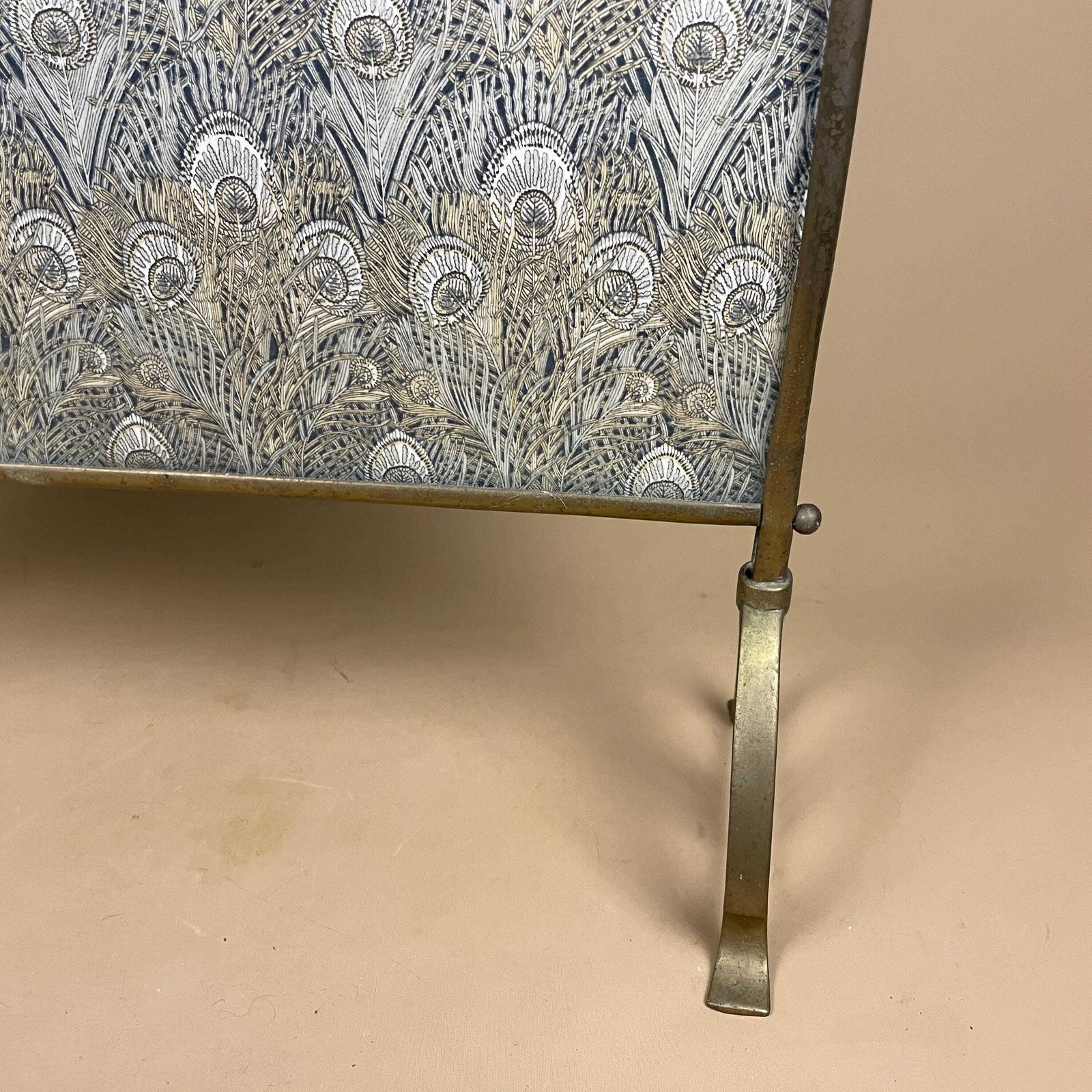 Brass Art Nouveau Fire Screen Fireguard Peacock Feather Pattern Gold Brass Metal Frame Glass Fabric Antique Fire Guard Vintage photo vintage